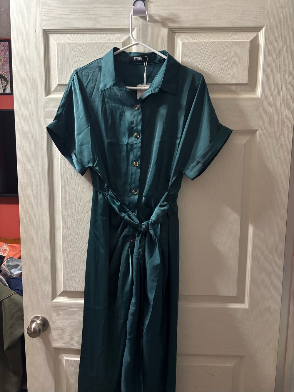 Button-Front Maxi Shirt Dress with Waist Tie